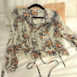 Veronica Beard size 2 silk, blue and orange and cream, slightly sheer